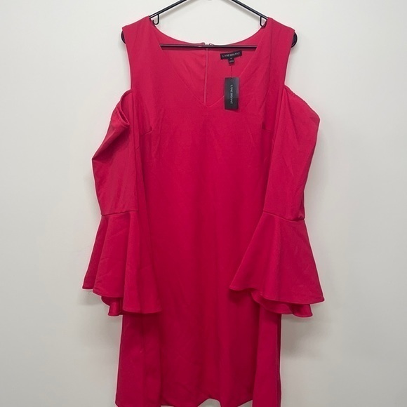 NWT PINK FORMAL DRESS WITH OPEN SHOULDER‎ AND BELL SLEEVES - Picture 2 of 5
